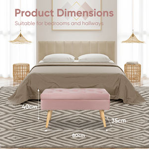 Banc de rangement moderne en velours capitonné avec mousse haute élasticité, charnières métalliques, pieds en bois, écologique, gain de place, pour chambre et entrée - Product Image 5