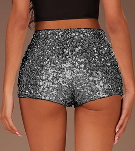 Shorts de Lentejuelas Plateadas para <span class=keywords><strong>Mujer</strong></span>, Cintura Baja, Brillantes, para Fiesta, Club, Baile, Rave, Festival - Product Image 3