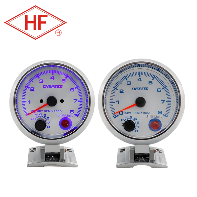 HF Wholesale 12V 3.75 Inch Car Tachometer White Racing 0-8000 RPM Meter Shift Light Blue LED Gauge
