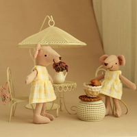 Ensemble de poupées souris en lin et coton doux, faites à la main, avec robe jaune à carreaux, jouet en peluche vintage mignon, cadeau
