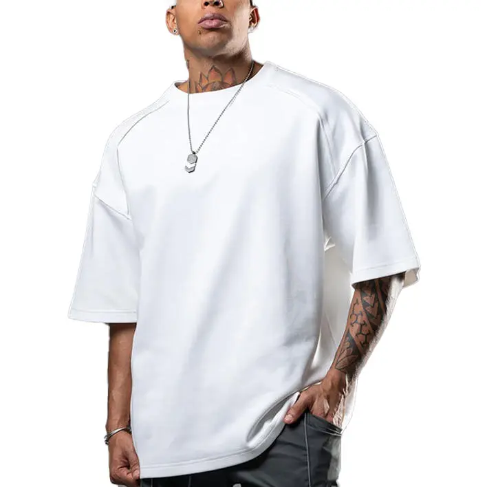 Camiseta personalizada para hombre, ropa deportiva de alta calidad, color blanco, con cuello redondo, de talla grande, XXY, venta al por mayor