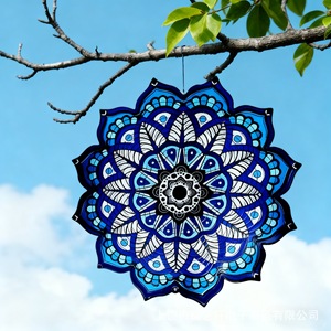 Carillon éolien rotatif transfrontalier Mandala 3D en métal pour extérieur, ornement de jardin suspendu, artisanat en fer - Product Image 1