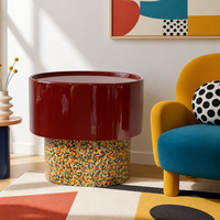 Table de chevet ovale moderne et minimaliste pour chambre à coucher, laque bordeaux brillante, tiroir unique, piétement mosaïque, MDF E1 écologique