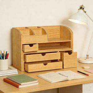 DIY Desktop Storage Rack Wood Grain Rectangular Detachable Drawer Organizer for Office Supplies and <b>Files</b> - Product Image 3