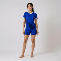 Conjunto de Camiseta de Fútbol Unisex Azul Sólido Sublimado de Manga Corta con Cuello en V, Transpirable, de Poliéster, Ajuste Atlético, Personalizable
