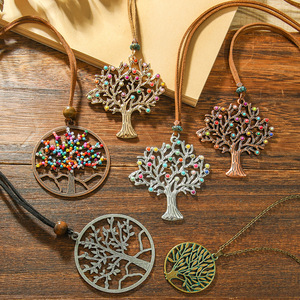 Collar con colgante de árbol de la vida, cuentas de colores, aleación de cobre, forma circular, hecho a mano, joyería de moda unisex - Product Image 2