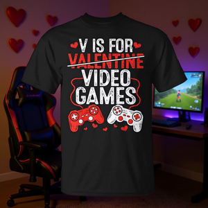 V Is For <b>Valentine</b> Video Games Gamer T-Shirt <b>Valentines</b> Day <b>Gift</b> For Men - Product Image 3