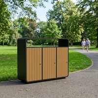 Traust Poubelle de recyclage extérieure en acier à trois compartiments, double bac à déchets, fabricant et fournisseur de poubelles