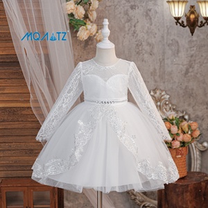 Abito da Principessa Bianco per Bambine, Vestito Lungo con Pizzo Floreale e Maniche Lunghe per Feste di Compleanno, <span class=keywords><strong>Abiti</strong></span> da Damigella per Bambine - Product Image 5