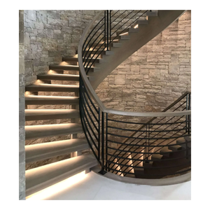 <span class=keywords><strong>Escalier</strong></span> courbé avec marches en noyer massif et balustrade en verre, pour intérieur de villa de luxe - Product Image 4