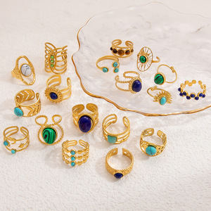 European American Natural Stone <b>Ring</b> Retro Light Luxury Open <b>Titanium</b> Steel 18k Gold Unisex Jewelry Gift - Product Image 2