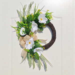 Southpeak High Quality Magnolia Wreath for Front <b>Door</b> Real Touch Artificial Flowers <b>Spring</b> Christmas Wedding Decor Home Wall - Product Image 6
