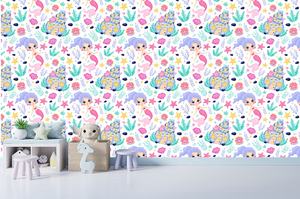 Beautiful Modern Waterproof Anti-static Mermaid <strong>Shells</strong> Pearls Pink <strong>Wallpaper</strong> with Easy Installation for Kids Bedroom Decor - Product Image 6