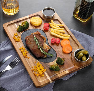 Offre spéciale Planche de service en <span class=keywords><strong>ardoise</strong></span> en bois d'acacia à usage familial Planches de charcuterie avec 2 bols pour cadeaux de douche nuptiale Cadeaux de mariage - Product Image 4