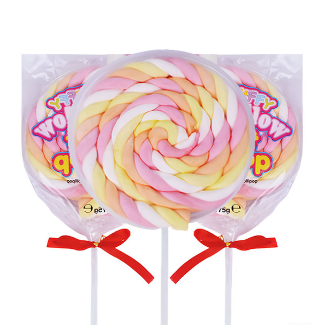 Wholesale Custom Made 75G Giant Swirl Marshmallow Pops Cotton Soft Candy Sweets with Individual Package