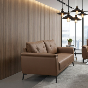 Set di Divani da Ufficio in Pelle Marrone Moderna, Arredamento per Reception Esecutiva con Gambe in Metallo per Aree d'Attesa Aziendali - Product Image 3
