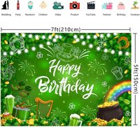 Décorations d'anniversaire et de la Saint-Patrick : Toile de fond printanière trèfle porte-bonheur, bannière et accessoires pour séance photo