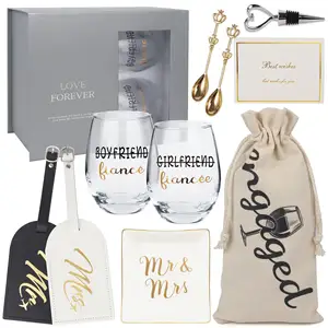 Personalized Wedding Gifts for Bride and Groom Unique Shower Gift Box Wine Glasses Kit Honeymoon Engagement Gifts for Couples