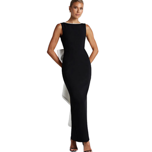 Vestido Casual de Verano sin Mangas con Cuello en V, Diseño en Contraste Negro y Blanco, Tejido de Punto con Spandex/Poliéster, Corte en A, Natural y Transpirable - Product Image 1