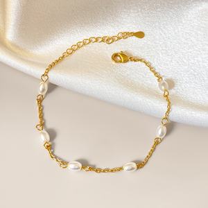 Low MOQ Fashion <b>Bracelet</b> Waterproof 18K Gold Plated Trendy Dainty <b>Pearl</b> <b>Bracelet</b> for Women - Product Image 6