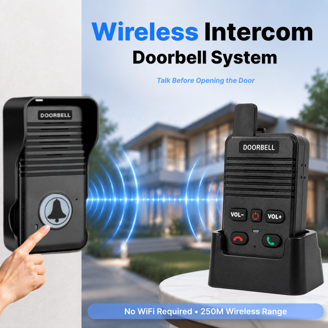 Wireless Two-Way Intercom Doorbell System with Hands-Free Communication, No WiFi Required, IP55 Transmitter and 250M Long Range