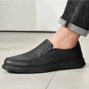 Men Genuine Leather <b>Slip</b> <b>On</b> Loafers Round Toe Cushioned Office Dress Shoes All Seasons Rubber Outsole EVA Midsole - Product Image 3