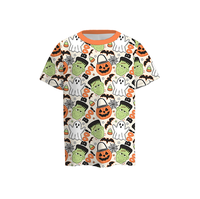 T-shirt en tricot à manches courtes col rond respirant et écologique pour l'été, imprimé fantôme et citrouille d'Halloween