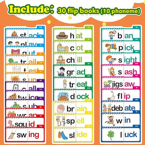 Vente en gros de livres personnalisés pour la construction de la famille des mots, cartes flash de phonétique, flipbooks, 30 livres à lire et à rimer, jeux éducatifs, jouet d'apprentissage - Product Image 5