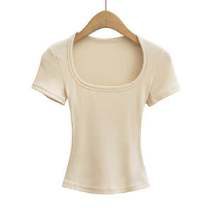 Camiseta de Verano, Estilo Europeo y Americano, Linda y Atrevida, Cuello Cuadrado, Manga Corta, Elástica - Product Image 2