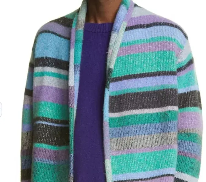 YF OEM ODM Knitted Mens Casual Cotton Multi Striped Oversize Color Block Cardigan Men