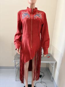 Wholesale Spring/Autumn New Retro Western <strong>Cowgirl</strong> Style <strong>Dress</strong> Irregular Tassel Embroidery Long Sleeve Stretch Elegant Long <strong>Dress</strong> - Product Image 2