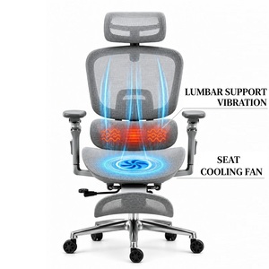 <span class=keywords><strong>Chaise</strong></span> ergonomique avec dossier réglable verticalement, accoudoirs 6D, entièrement en mesh gris, soutien lombaire avec massage et chauffage, siège ventilé - Product Image 1