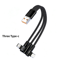 Câble de charge multi-ports USB-C à angle droit, câble USB-C vers USB-A 3 en 1, cordon de chargeur de voiture tressé en nylon