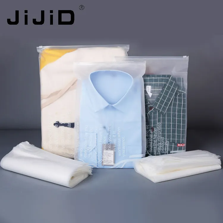 JiJiD vendita calda produzione glassata Cpe Logo stampato personalizzato borsa con cerniera in plastica con borsa per tshirt in pp con chiusura a zip