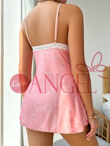 Filles chaudes sexy dentelle nuisette lingerie <span class=keywords><strong>KISS</strong></span> ME ANGEL rose profond col en V dentelle impression robe dos nu lingerie sexy - Product Image 5