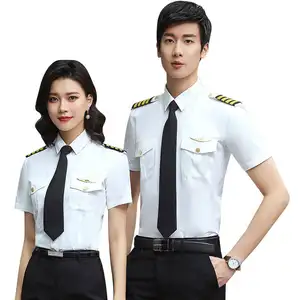 Camisa blanca de caballero, ropa de piloto de línea aérea, uniforme de Asistente de vuelo subyugado, Capitán, Manga corta personalizada