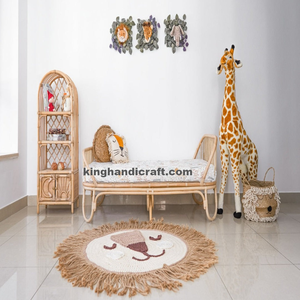 Cuna multifuncional de ratán para bebés y niños pequeños con barandilla desmontable y acabado ecológico natural - Product Image 6