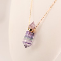 Hainon cristal naturel Double pointe colonne hexagonale pendentif aromathérapie bouteille huile essentielle bouteille pendentif à la mode