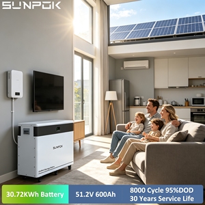 Sunpok ชุดแบตเตอรี่ลิเธียมไอออน LiFePO4 600Ah 51.2V 48V 30kWh ระบบจัดเก็บพลังงานที่บ้าน<span class=keywords><strong>30KW</strong></span> แบตเตอรี่ลิเธียมสำหรับพลังงานแสงอาทิตย์ - Product Image 1