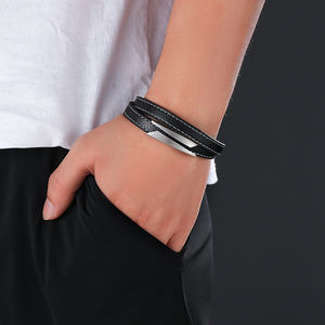 Men Jewelry <strong>Leather</strong> Engravable ID Bracelets Wide <strong>Leather</strong> <strong>Wristbands</strong> Bracelet for Men - Product Image 6