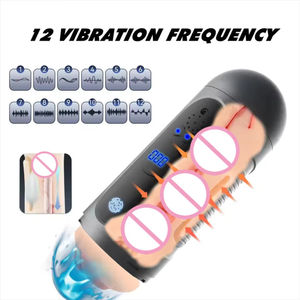 टच स्क्रीन के साथ पुरुष हस्तमैथुन कप 12 कंपन उच्चारण रिचार्जेबल मौखिक योनि 2 पुरुषों के लिए 1 लिंग स्ट्रोकर सेक्स खिलौना - Product Image 3