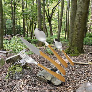 Services de table modernes en acier inoxydable pour le camping et les voyages, avec manches en bois/plastique et ABS, couverts (fourchette, couteau, cuillère) pour 4 à 6 personnes - Product Image 3
