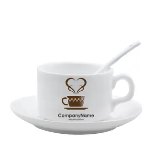 Immagine personalizzata tazza da caffè da 6 once tazza in ceramica a sublimazione con cucchiaio e tazze a trasferimento termico con piatto