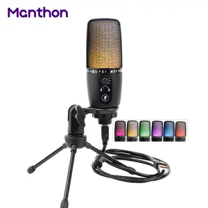 2021 Good OEM Mikrofon Kondensor RGB USB, Mikrofon Mic Studio Rekaman untuk Pemain Game Komputer PC