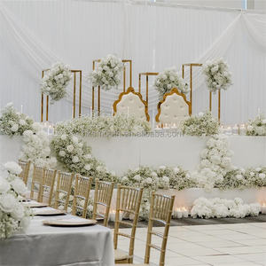 Ensemble d'arche de scène de mariage lisse, cadre en métal doré brillant, support d'arche en métal, support de toile de fond en acier inoxydable doré - Product Image 2