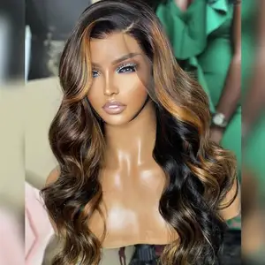 13X4 Highlight Met Zwart Gekleurd Met Babyhaar Body Wave Braziliaanse Human Hair Lace Front Pruiken Voor Zwarte Vrouwen