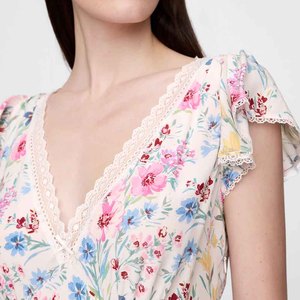 <span class=keywords><strong>Abbigliamento</strong></span> personalizzato <span class=keywords><strong>donna</strong></span> abito estivo <span class=keywords><strong>Boho</strong></span> Maxi abito con stampa in crêpe con rifiniture in pizzo con scollo a V Maxi abito altalena - Product Image 4