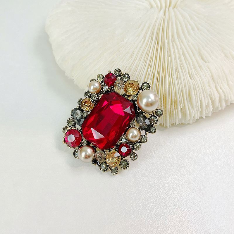 Broche Vintage Or Avec Perle Blanche Et Pierre Verte émeraude - État Impeccable