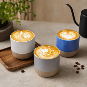 แก้วกาแฟเซรามิกทรงโมเดิร์น ขนาด 90 มล. 150 มล. 220 มล. สีเบจด้าน ไม่มีหูจับ สำหรับเป็นของขวัญ ขายส่ง รับทำโลโก้ตามสั่ง - Product Image 5