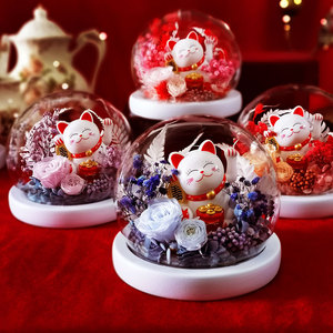 <span class=keywords><strong>Maneki</strong></span> <span class=keywords><strong>Neko</strong></span> chat porte-bonheur avec dôme en verre et <span class=keywords><strong>rose</strong></span> éternelle pour cadeau de Saint-Valentin cadeau de Noël décor d'affaires - Product Image 2